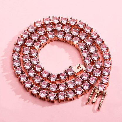 CARÁTIX Pink & Blue CZ Tennis Chain | 3–6mm Iced Out Hip Hop Necklace for Men & Women