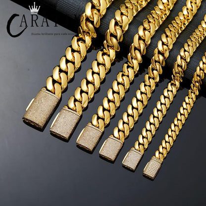 CARÁTIX Golden Stainless Steel Cuban Chain | Iced Out Dense Link Hip Hop Necklace for Men