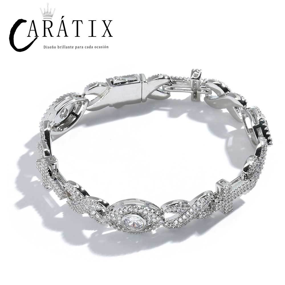 CARÁTIX Luxury Full Pave Zircon Eye & Cross Infinity Link Chain Necklace – Hip Hop Jewelry for Women & Men