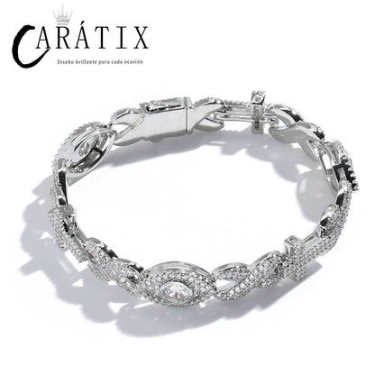 CARÁTIX Luxury Full Pave Zircon Eye & Cross Infinity Link Chain Necklace – Hip Hop Jewelry for Women & Men