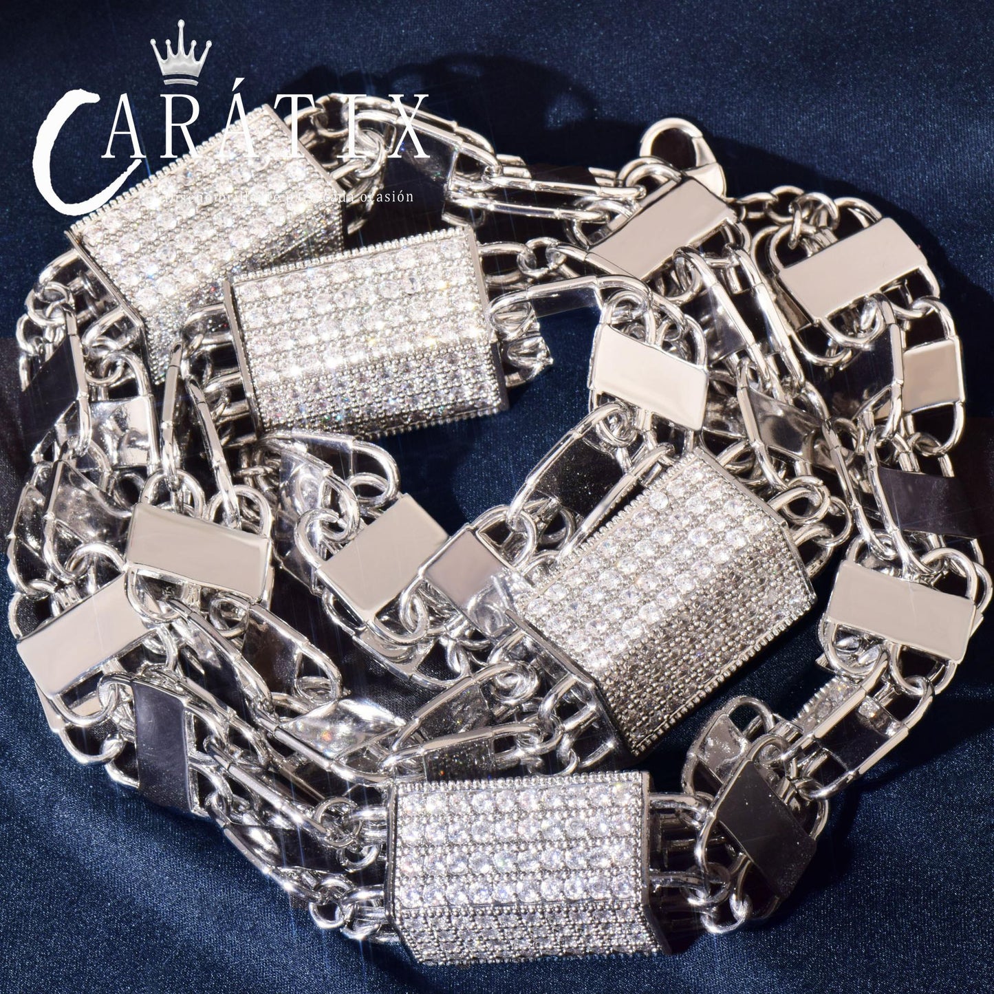 CARÁTIX Square Box Chain Necklace – AAAAA Zircon Iced Out Hip Hop Bling Jewelry for Men | Multi-Size Chino Link Chain