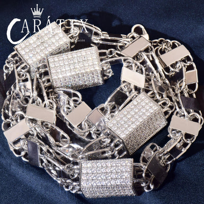 CARÁTIX Square Box Chain Necklace – AAAAA Zircon Iced Out Hip Hop Bling Jewelry for Men | Multi-Size Chino Link Chain