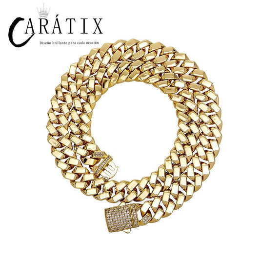 CARÁTIX 12mm Iced Out Cuban Link Chain Necklace – Hip Hop Bling Jewelry for Men | Gold Rhombus Miami Chain Gift