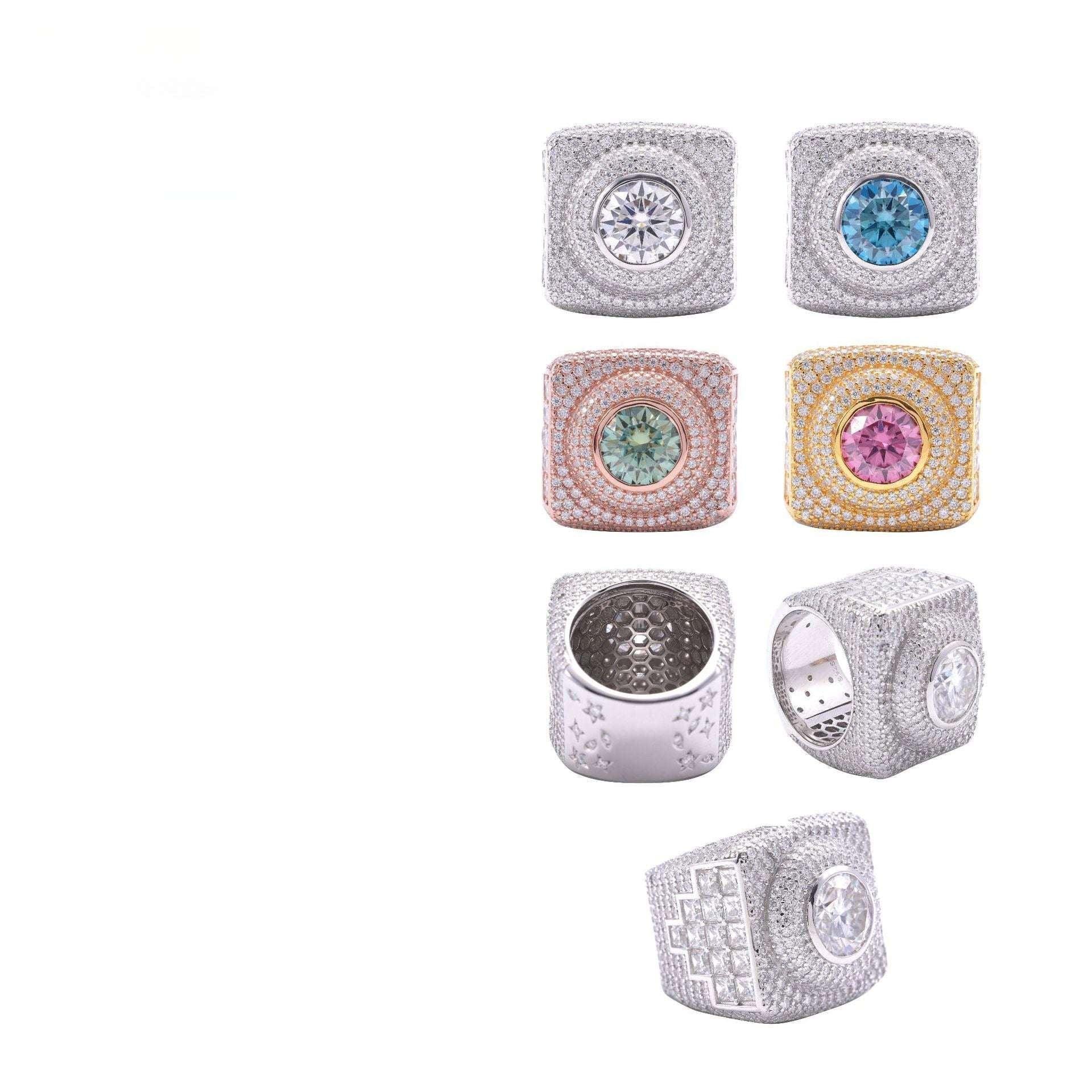 4ct Colored Moissanite Men’s Ring | S925 Silver Hip Hop Iced Out Jewelry - CaratixJewelry