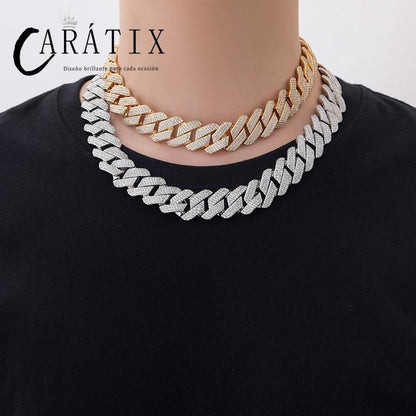 CARÁTIX 20mm Iced Out Cuban Link Chain Necklace – 3 Row CZ Heavy Rhombus Hip Hop Bling Jewelry for Men | Rapper Gift