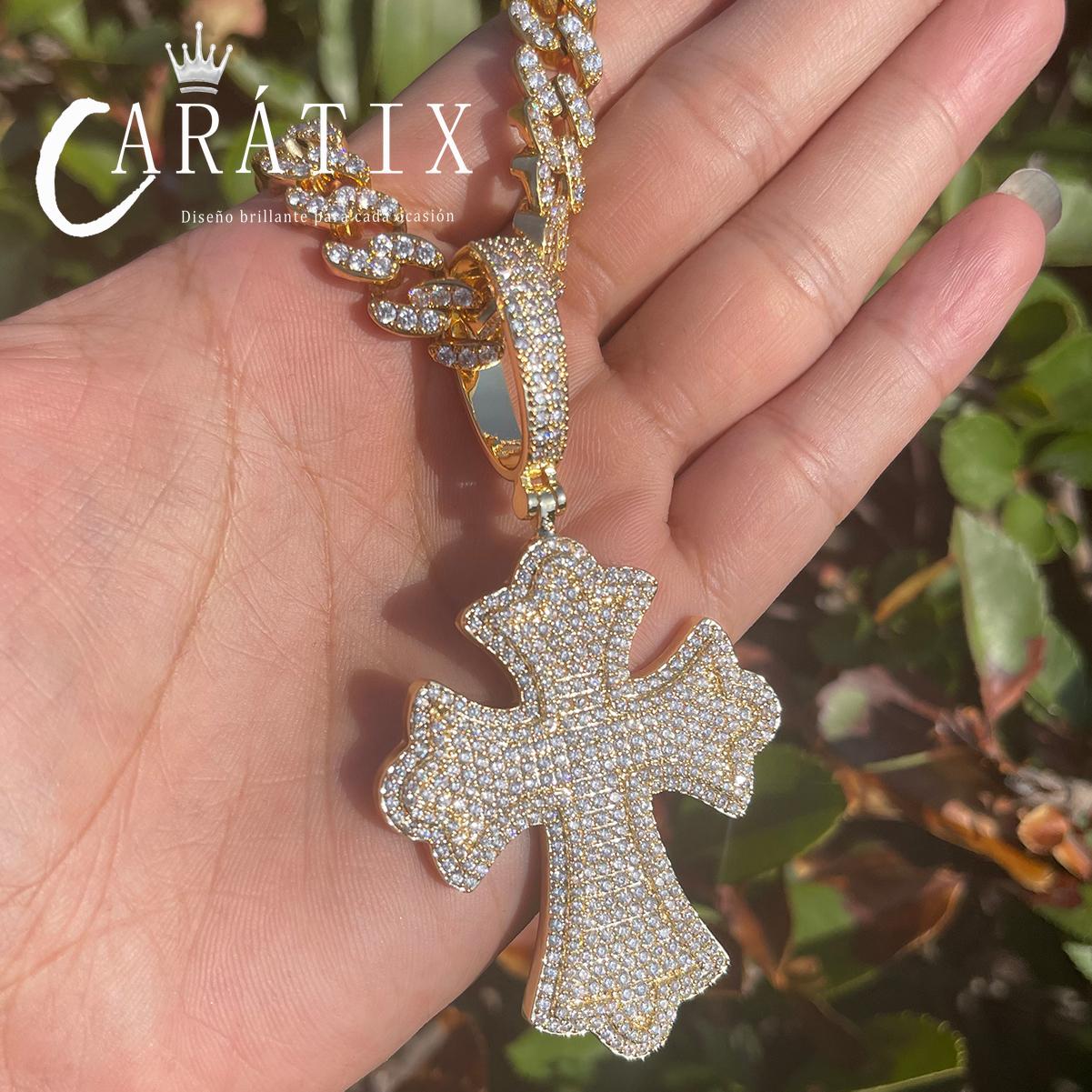 CARÁTIX Bubble Letter Iced Out Cross Pendant Necklace – CZ Hip Hop Jewelry for Men & Women