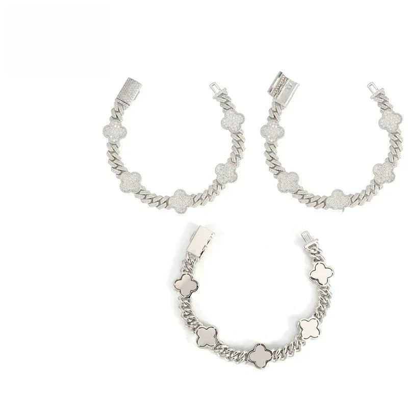 8mm Moissanite Charm Cuban Link Bracelet | S925 Silver Hip Hop Jewelry - CaratixJewelry