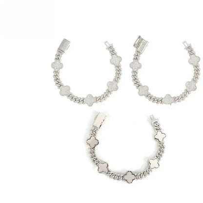 8mm Moissanite Charm Cuban Link Bracelet | S925 Silver Hip Hop Jewelry - CaratixJewelry