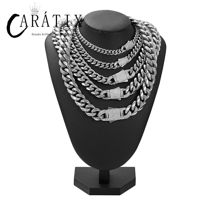 CARÁTIX 6–14mm Stainless Steel Cuban Chain | CZ Zircon Heavy Hip Hop Necklace for Men