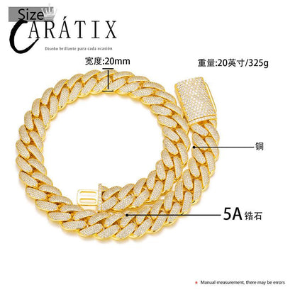 CARÁTIX 20mm 4-Row Cuban Miami Link Chain Necklace – Iced Out CZ Jewelry for Men & Women Hip Hop