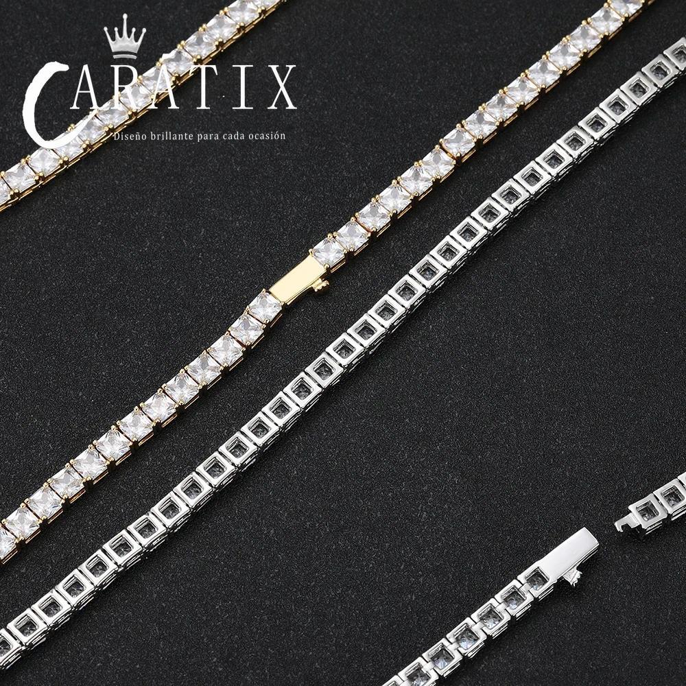 CARÁTIX -  Fashion  Tennis Chain Simplicity Square 5A Cubic Zirconia Luxury Inlaid Tennis Necklace for Women Gift Valentine's Day Gift for Men & Girls & Boys Mothers' Day Gift #Springtok