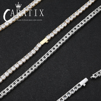 CARÁTIX -  Fashion  Tennis Chain Simplicity Square 5A Cubic Zirconia Luxury Inlaid Tennis Necklace for Women Gift Valentine's Day Gift for Men & Girls & Boys Mothers' Day Gift #Springtok