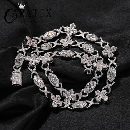 CARÁTIX - 7"-20" Hip Hop 5A+ CZ Stone Paved Bling Iced Out Devil Eye Cross Link Chain Bracelet for Men Women Rapper Jewelry  Valentine's Day Gift for Men & Girls & Boys Mothers' Day Gift #Springtok