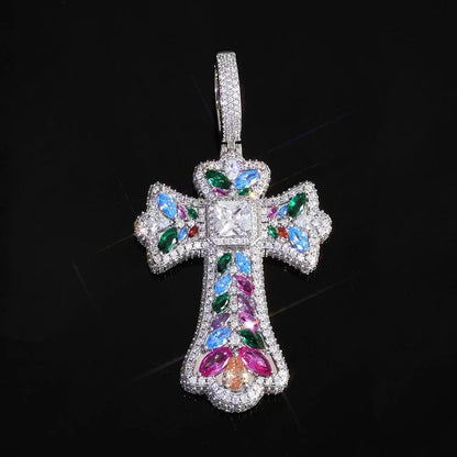 Colored Zircon Cross Pendant Necklace – Custom Hip Hop Jewelry - CaratixJewelry