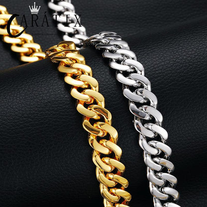CARÁTIX 15mm Iced Out Cuban Link Chain Necklace – 3 Row Round CZ Hip Hop Bling Jewelry for Men | Rapper Gift