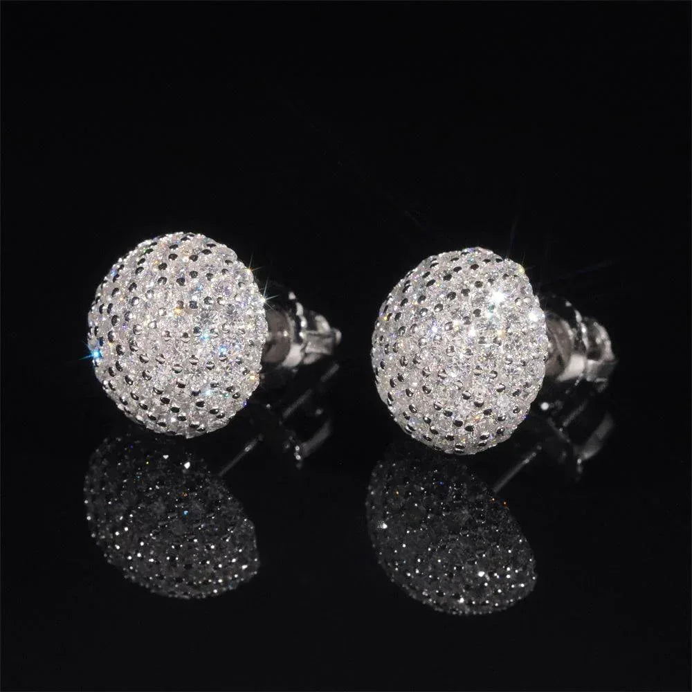 925 Silver Sphere Moissanite Hip Hop Stud Earrings Unisex - CaratixJewelry