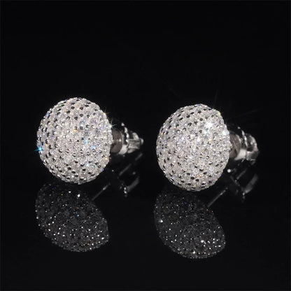 925 Silver Sphere Moissanite Hip Hop Stud Earrings Unisex - CaratixJewelry