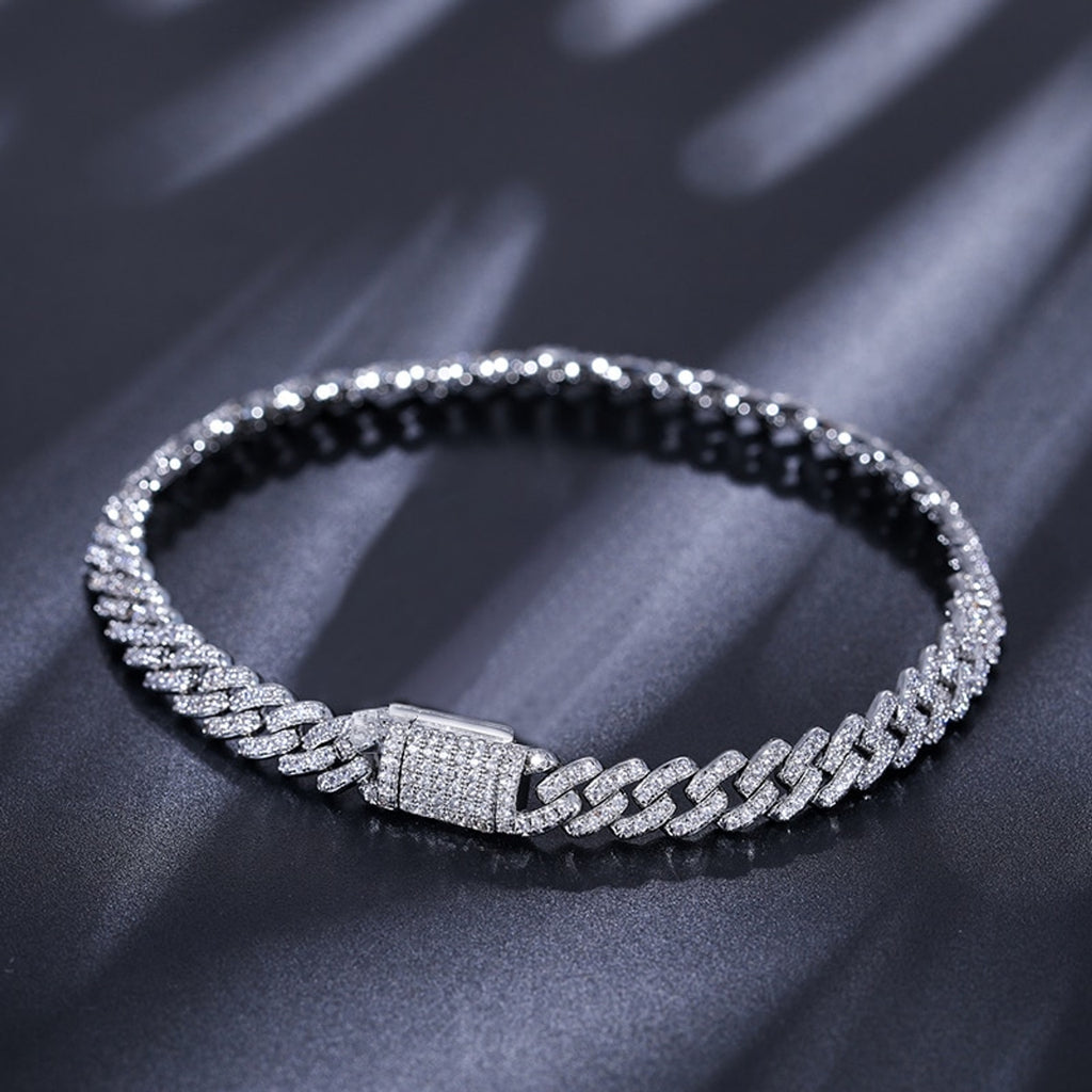 6mm Solid 925 Silver Genuine VVS Diamond Cuban Link Hip Hop Bracelets Chains