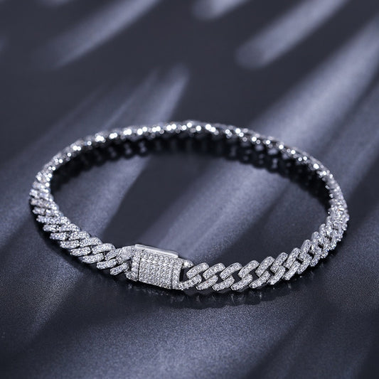 6mm Solid 925 Silver Genuine VVS Diamond Cuban Link Hip Hop Bracelet Chain – Iced Out Jewelry