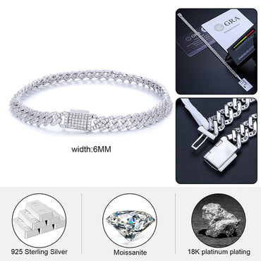 6mm Solid 925 Silver Genuine VVS Diamond Cuban Link Hip Hop Bracelet Chain – Iced Out Jewelry