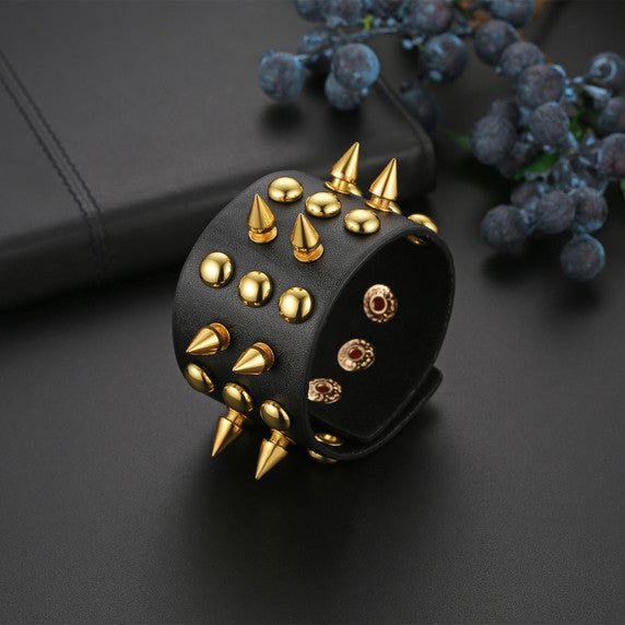 Personality Street Wear Punk Goth Rock Spikes Riveted Wide Leather Cuff Style Bracelets
