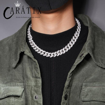 CARÁTIX - Hip Hop 5A+ CZ Stone Paved Bling Iced Out 14mm Solid Round Link Chain Necklaces for Men Rapper Jewelry Golden Silver Color Valentine's Day Gift for Men & Girls & Boys Mothers' Day Gift #Springtok