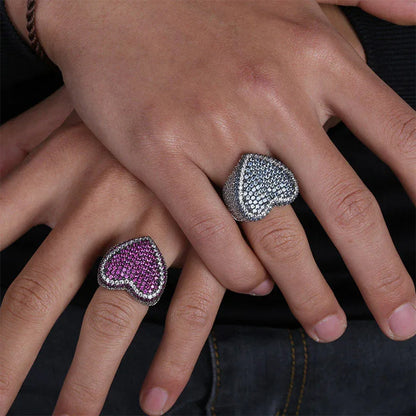 Colorful Heart Men's Hip Hop Ring | Iced Out Zirconia Band | Caratix