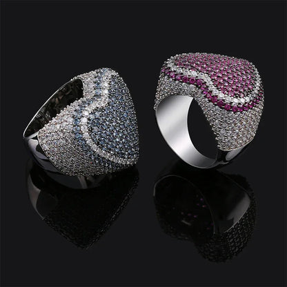 Colorful Heart Men's Hip Hop Ring | Iced Out Zirconia Band | Caratix