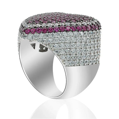 Colorful Heart Men's Hip Hop Ring | Iced Out Zirconia Band | Caratix