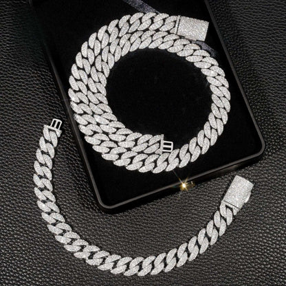 12mm Double-Row Moissanite Cuban Link Necklace | S925 Silver Iced Out Hip Hop Chain - CaratixJewelry
