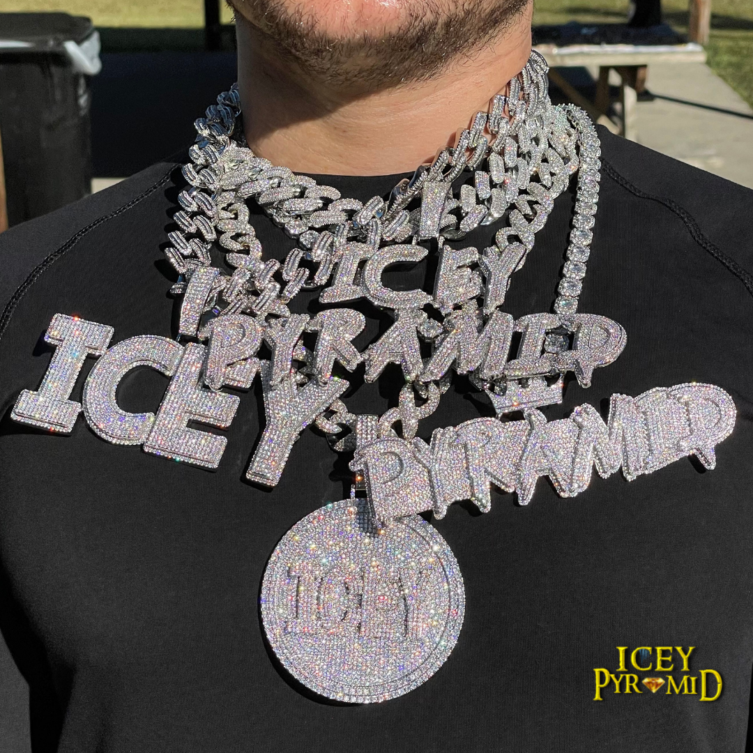 Two Layers Solid Clear Font Iced Out Personalized Custom Name Necklace Pendant