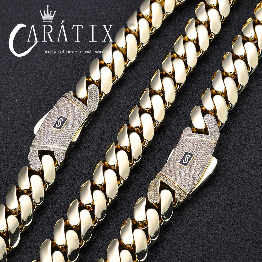 CARÁTIX – 20mm Zircon Iced Out Brass Cuban Link Necklace | Hip Hop Round Mill Chain with Logo