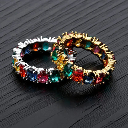 Dainty Rainbow Eternity Ring | Slim Iced Out Hip Hop Band | Caratix
