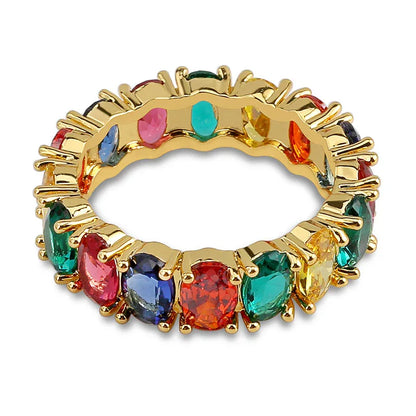 Dainty Rainbow Eternity Ring | Slim Iced Out Hip Hop Band | Caratix