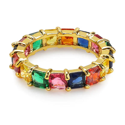 Dainty Rainbow Eternity Ring | Slim Iced Out Hip Hop Band | Caratix