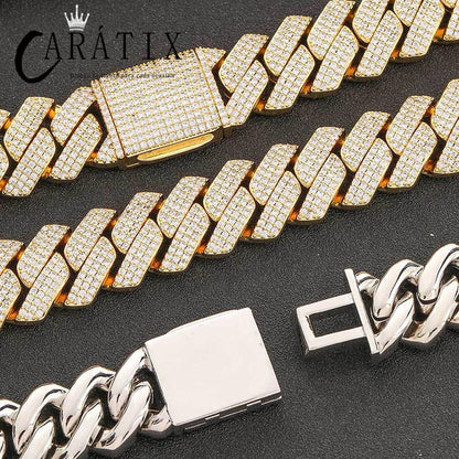 CARÁTIX 20mm 3-Row Rhombus Cuban Chain | CZ Iced Out Hip Hop Necklace for Men (7"–24")