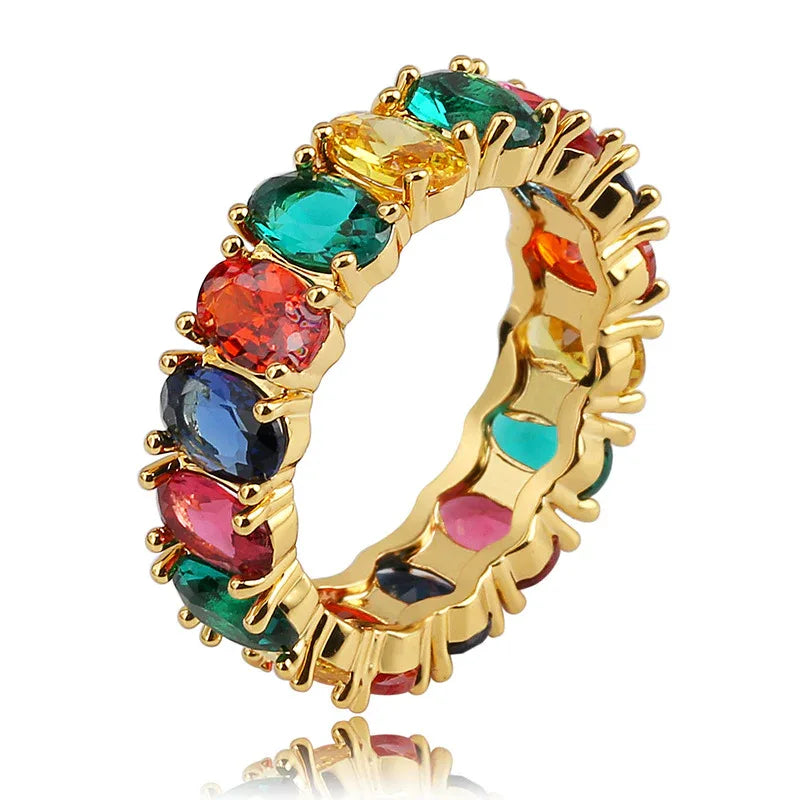 Dainty Rainbow Eternity Ring | Slim Iced Out Hip Hop Band | Caratix
