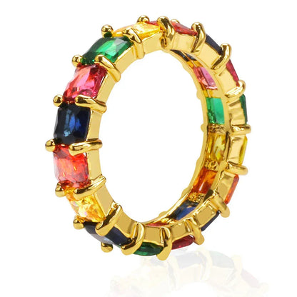 Dainty Rainbow Eternity Ring | Slim Iced Out Hip Hop Band | Caratix