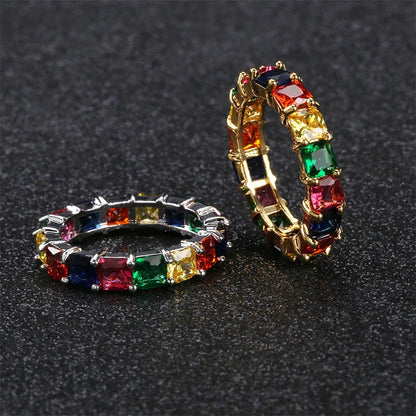 Dainty Rainbow Eternity Ring | Slim Iced Out Hip Hop Band | Caratix