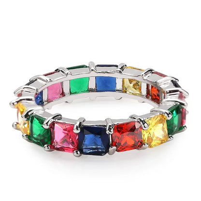 Dainty Rainbow Eternity Ring | Slim Iced Out Hip Hop Band | Caratix