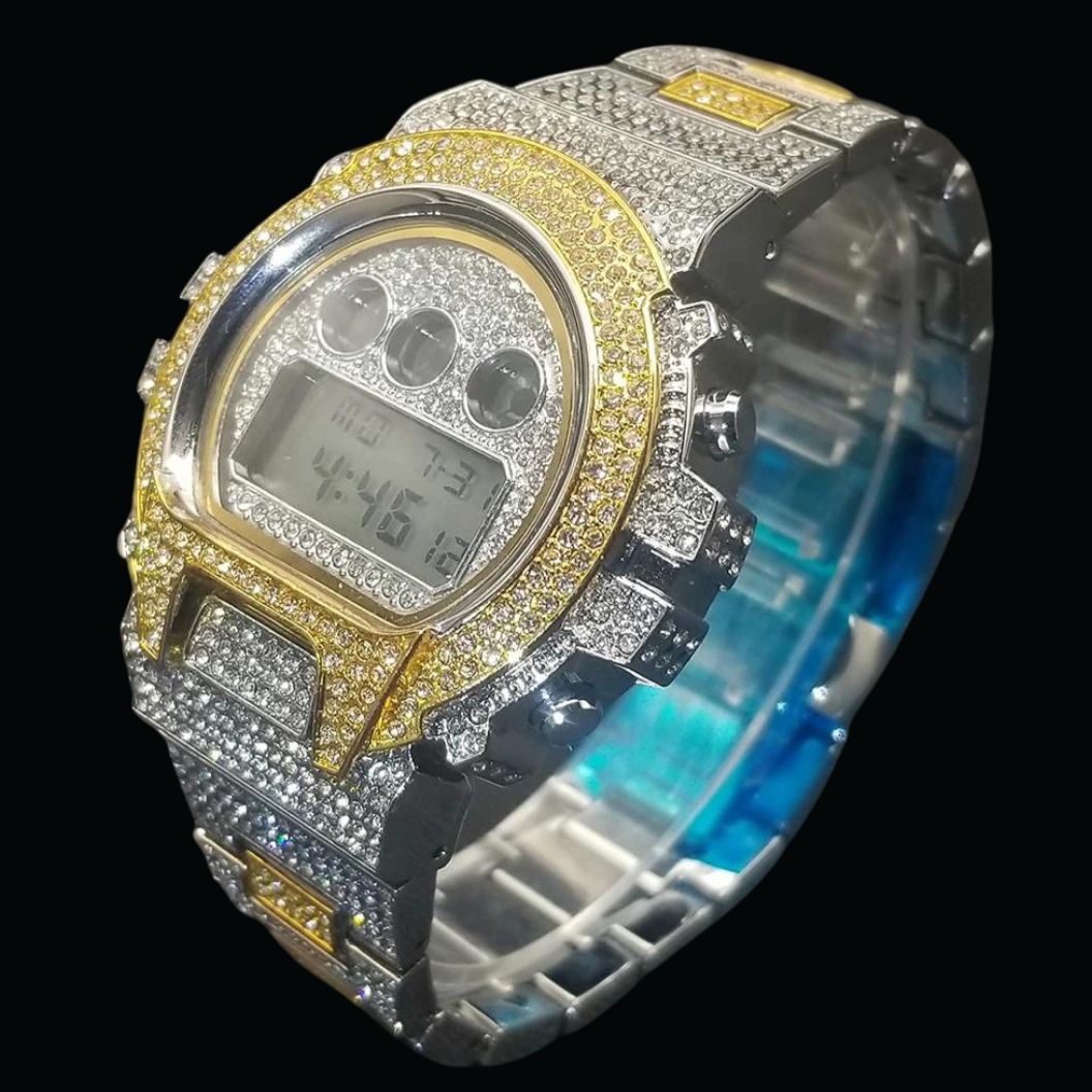 Digital LED Waterproof Chronograph Iced Out Diamond Watch – Luxury Hip Hop Timepiece