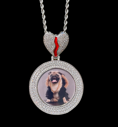 Triple Tennis Broken Heart Custom Photo Pendant Necklace – Iced Out Hip Hop Jewelry