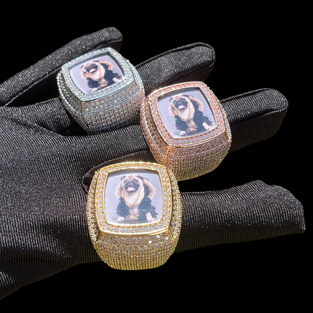 Photo Ice Frame Iced Out Diamond Ring – Custom Hip Hop Jewelry