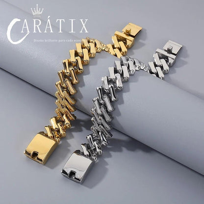 CARÁTIX - 32mm Width Stainless Steel  Golden-Plated Cuban Chain Necklace Fashionable And Personalized Jewelry For Men Gift Valentine's Day Gift for Men & Girls & Boys Mothers' Day Gift #Springtok