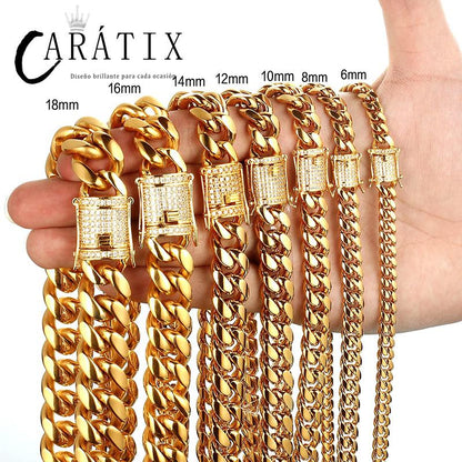 CARÁTIX Cuban Miami Chain | 6–18mm Stainless Steel CZ Hip Hop Necklace for Men