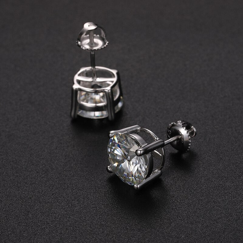 10mm Sterling Silver Genuine Lab Diamond Hip Hop Bling Earrings