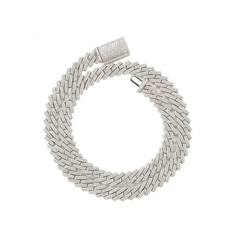 10mm Iced-Out Moissanite Cuban Link Chain – S925 Sterling Silver -Cut Hip Hop Streetwear Necklace - CaratixJewelry