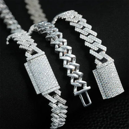 10mm Iced-Out Moissanite Cuban Link Chain – S925 Sterling Silver -Cut Hip Hop Streetwear Necklace - CaratixJewelry