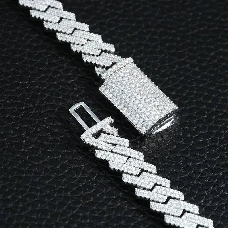 10mm Iced-Out Moissanite Cuban Link Chain – S925 Sterling Silver -Cut Hip Hop Streetwear Necklace - CaratixJewelry