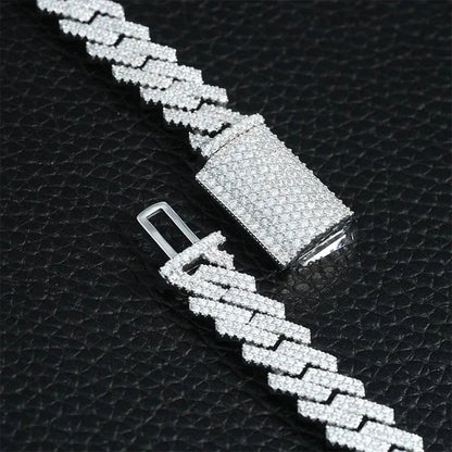 10mm Iced-Out Moissanite Cuban Link Chain – S925 Sterling Silver -Cut Hip Hop Streetwear Necklace - CaratixJewelry